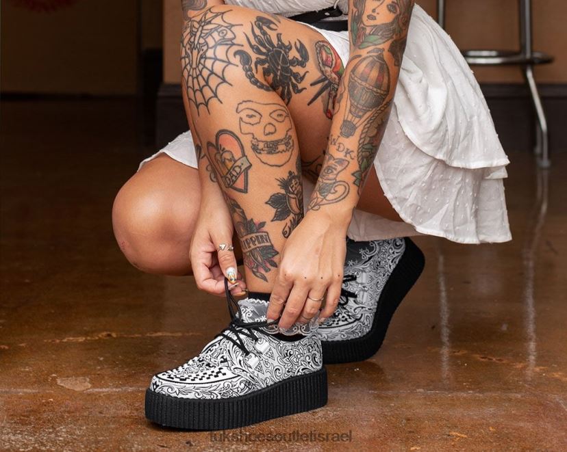 DROOPY X T.U.K. Footwear הַנעָלָה נשים קריפר קעקועים JBPR126 לבן שחור