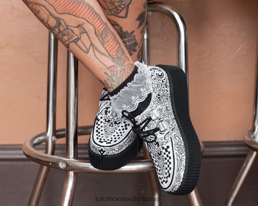 DROOPY X T.U.K. Footwear הַנעָלָה נשים קריפר קעקועים JBPR126 לבן שחור