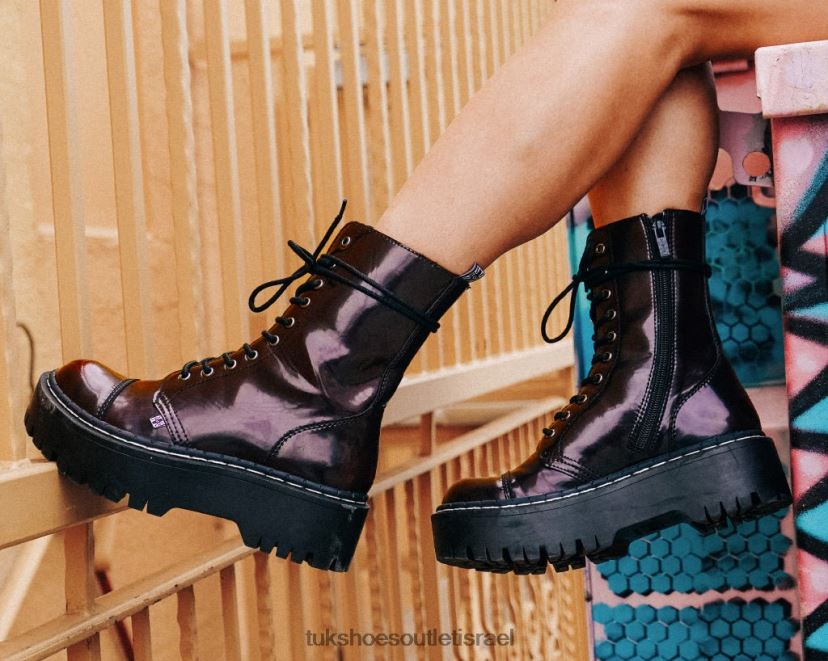 T.U.K. Footwear הַנעָלָה נשים מגף דו-קומתי משופשף בעל 10 עיניים JBPR191 בורדו