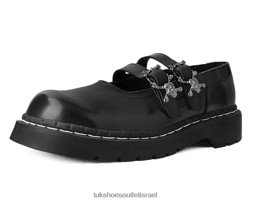 T.U.K. Footwear הַנעָלָה נשים אבזם מרי ג'יין בעל 2 גולגולות JBPR153 שָׁחוֹר