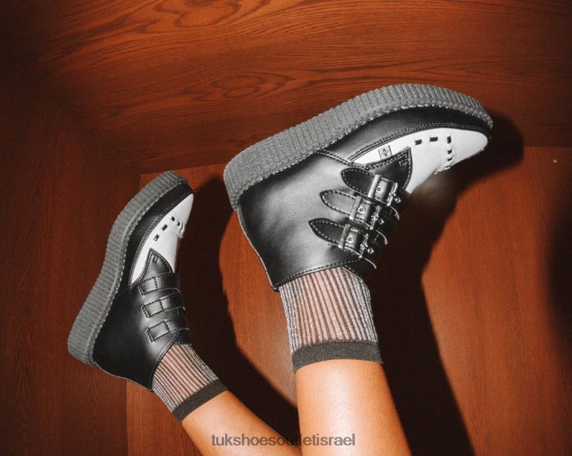 T.U.K. Footwear הַנעָלָה נשים מגף קריפר מחודד בעל 3 אבזמים JBPR15 לבן שחור