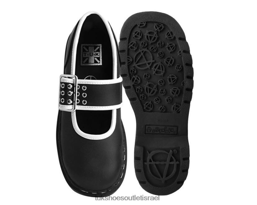 T.U.K. Footwear הַנעָלָה נשים לחתוך מרי ג'יין אנרכית בעלת 3 שיניים JBPR183 לבן שחור
