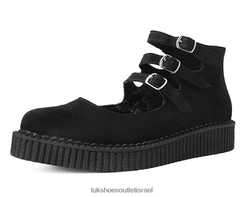 T.U.K. Footwear הַנעָלָה נשים זמש מלאכותי מרי ג'יין מחודד 3 רצועות JBPR187 שָׁחוֹר