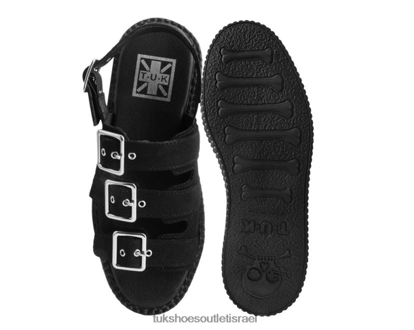 T.U.K. Footwear הַנעָלָה נשים סנדל מונדו מלאכותי זמש בעל 3 אבזמים JBPR302 שָׁחוֹר