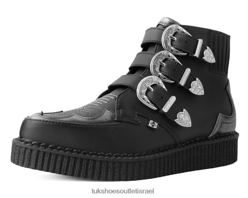 T.U.K. Footwear הַנעָלָה נשים מגף מחודד מערבון עתיק בעל 3 אבזמים JBPR94 שָׁחוֹר