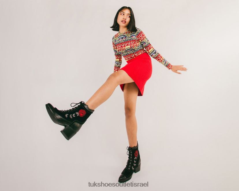 T.U.K. Footwear הַנעָלָה נשים ויקטוריאני 8 עיניים עקב אנרכיסטי מחודד JBPR207 שָׁחוֹר