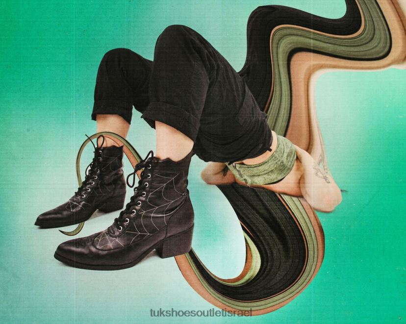 T.U.K. Footwear הַנעָלָה נשים ויקטוריאני 8 עיניים עקב אנרכי מחודד JBPR216 שָׁחוֹר