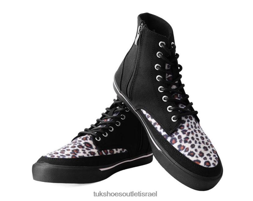 T.U.K. Footwear הַנעָלָה נשים מגף סניקרס עם 8 עיניים JBPR240 בד שחור/נמר