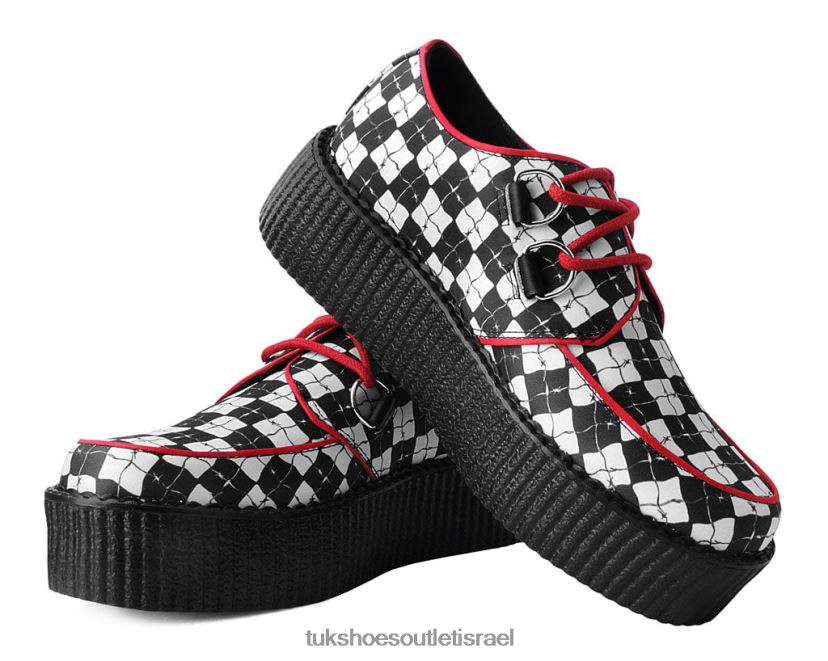 T.U.K. Footwear הַנעָלָה נשים משובץ דוקרני ויוה מונדו קריפר JBPR115 לבן שחור