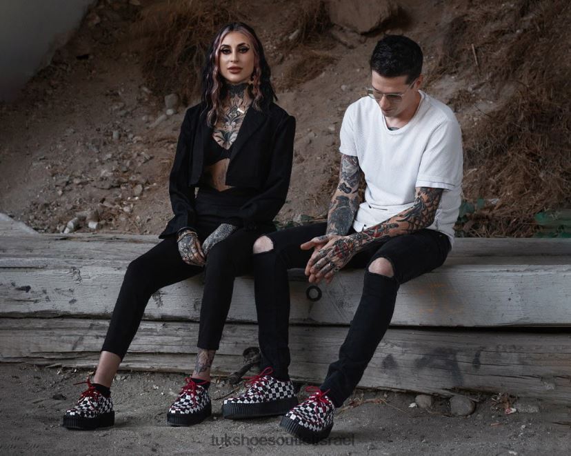 T.U.K. Footwear הַנעָלָה נשים משובץ דוקרני ויוה מונדו קריפר JBPR115 לבן שחור