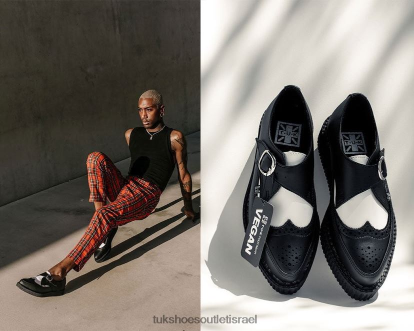 T.U.K. Footwear הַנעָלָה נשים אבזם כנף מחודד JBPR121 לבן שחור