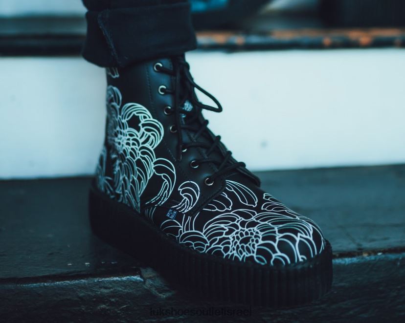 T.U.K. Footwear הַנעָלָה נשים אתחול של ג'יימס טראן JBPR128 לבן שחור