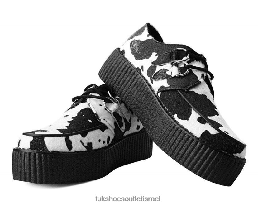 T.U.K. Footwear הַנעָלָה נשים הדפס פרה ויוה מונדו קריפר JBPR129 לבן שחור