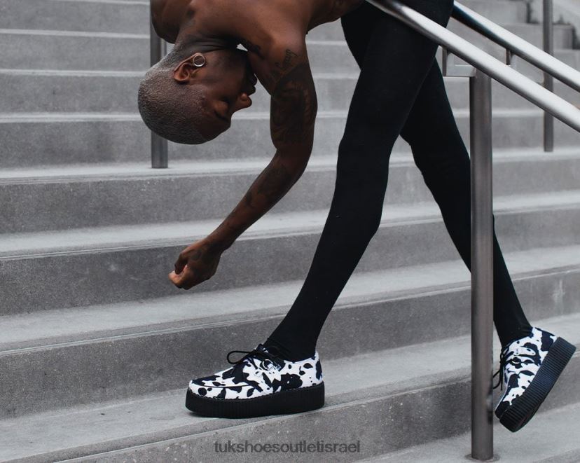 T.U.K. Footwear הַנעָלָה נשים הדפס פרה ויוה מונדו קריפר JBPR129 לבן שחור