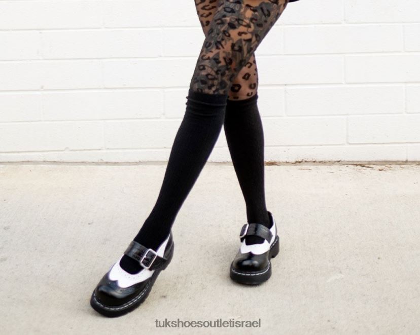 T.U.K. Footwear הַנעָלָה נשים ברוג מרי ג'יין JBPR132 לבן שחור