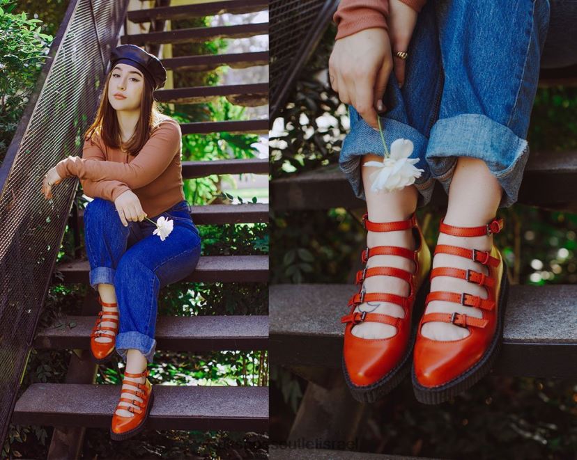 T.U.K. Footwear הַנעָלָה נשים מרי ג'יין מחודדת מרובת רצועות JBPR144 תפוז