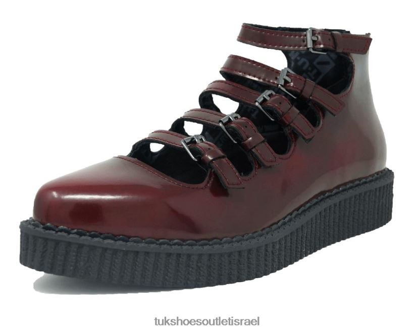 T.U.K. Footwear הַנעָלָה נשים מרי ג'יין מחודדת עם רצועות מרובות JBPR163 בורדו