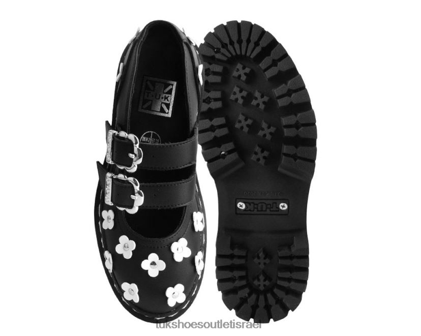 T.U.K. Footwear הַנעָלָה נשים פרח דו קומות מרי ג'יין JBPR164 לבן שחור