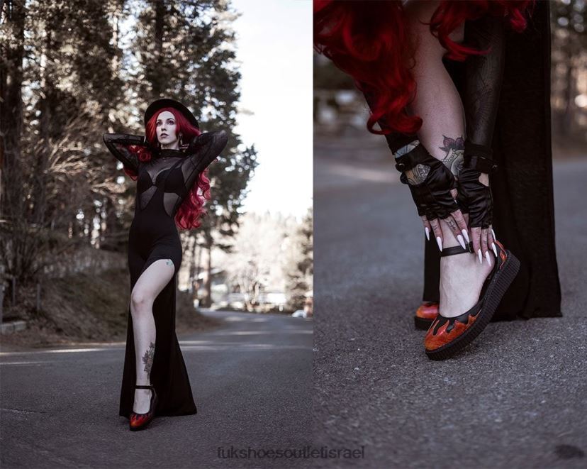 T.U.K. Footwear הַנעָלָה נשים סנדל להבה JBPR171 שחור/אדום