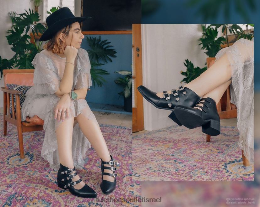 T.U.K. Footwear הַנעָלָה נשים עקב בלוק אבזם מערבי JBPR180 שָׁחוֹר