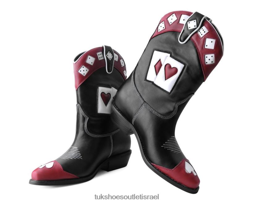 T.U.K. Footwear הַנעָלָה נשים מגף מערבי לקוביות מזל JBPR195 שחור/אדום