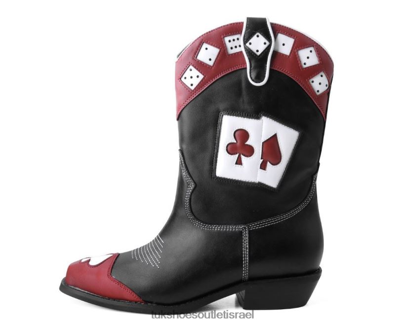T.U.K. Footwear הַנעָלָה נשים מגף מערבי לקוביות מזל JBPR195 שחור/אדום