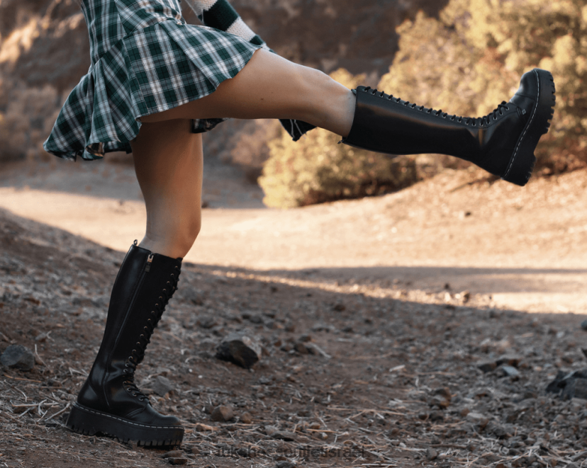 T.U.K. Footwear הַנעָלָה נשים מגף קומות כפול בגובה הברך JBPR200 שָׁחוֹר