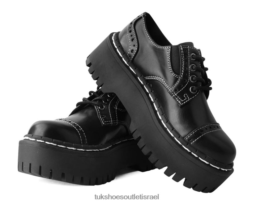 T.U.K. Footwear הַנעָלָה נשים תפר ניגודיות מלוכלך מבריק כפול קומות JBPR282 שָׁחוֹר