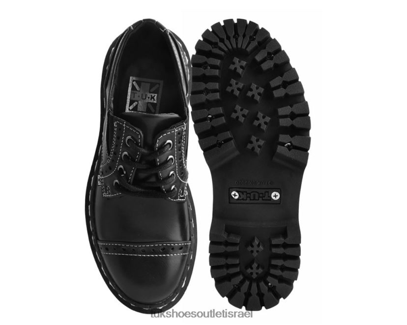 T.U.K. Footwear הַנעָלָה נשים תפר ניגודיות מלוכלך מבריק כפול קומות JBPR282 שָׁחוֹר