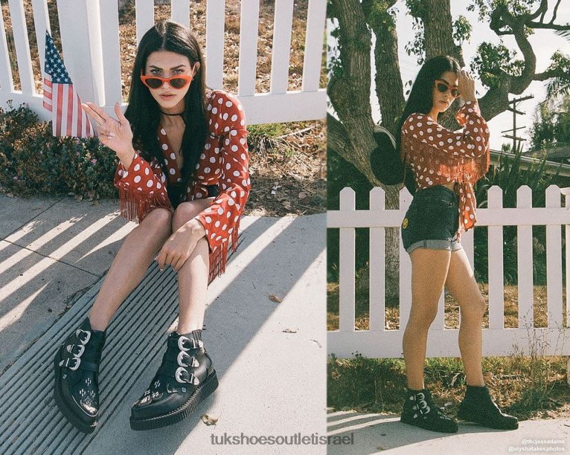 T.U.K. Footwear הַנעָלָה נשים מגף מחודד עם אבזם מערבי JBPR84 שָׁחוֹר