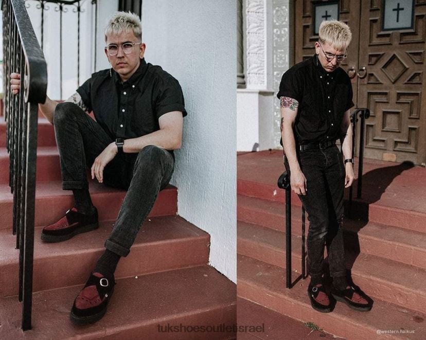 T.U.K. Footwear הַנעָלָה נשים קרפר אבזם מחודד זמש JBPR96 שחור/בורדו